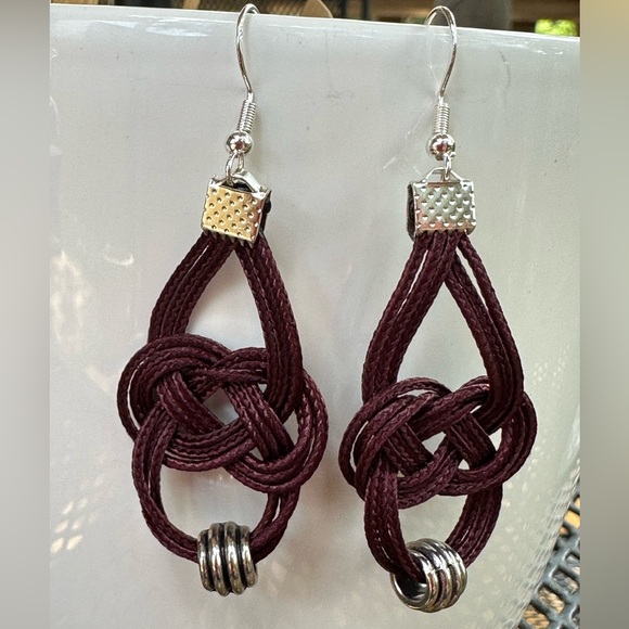 Hand Crafted Jewelry - HandMade Solid Bordeaux with silver beads Boho Earrings NEW